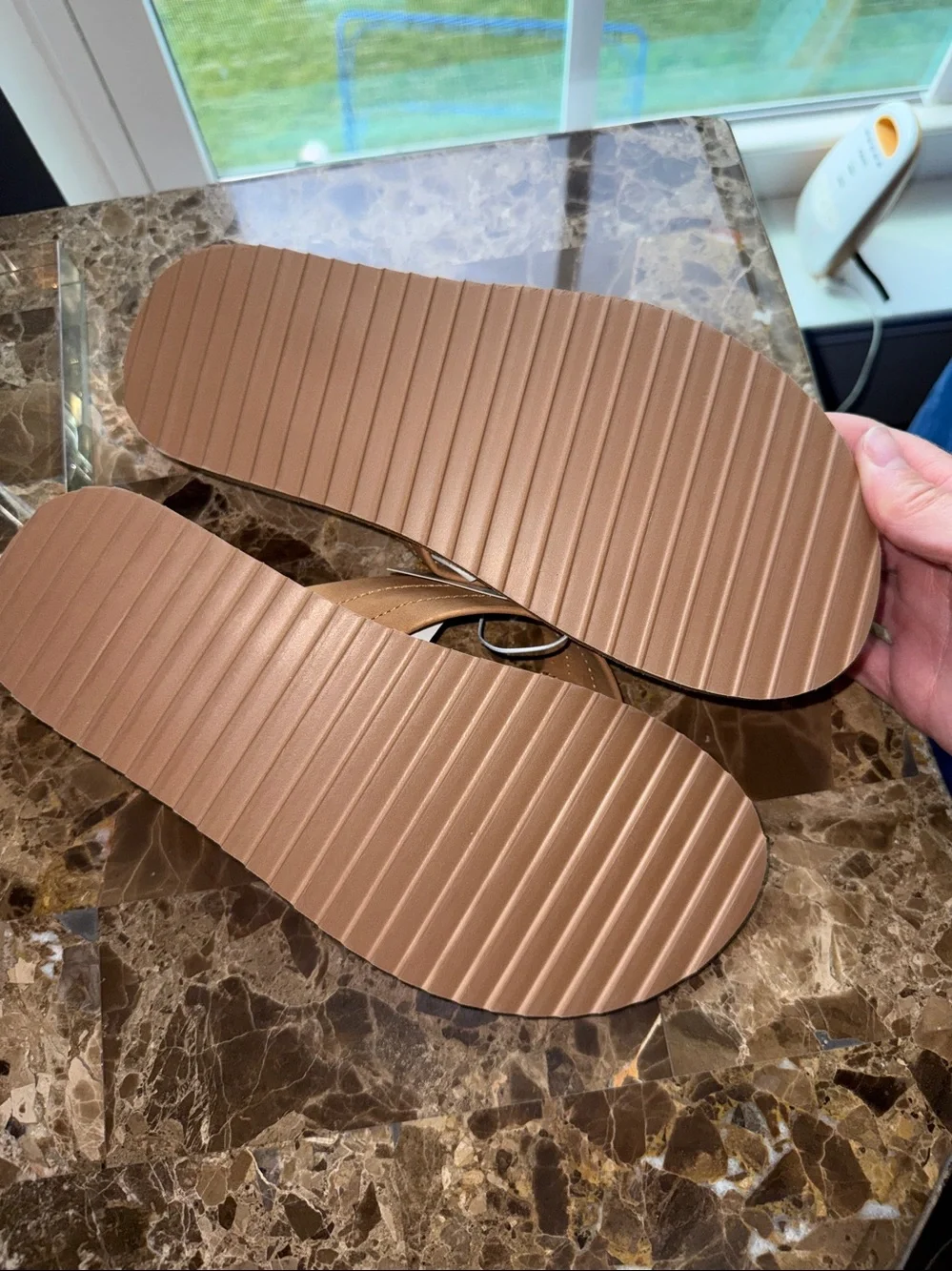 NWT. Size 5-6 big boys faux suede brown flip flops from Old Navy.